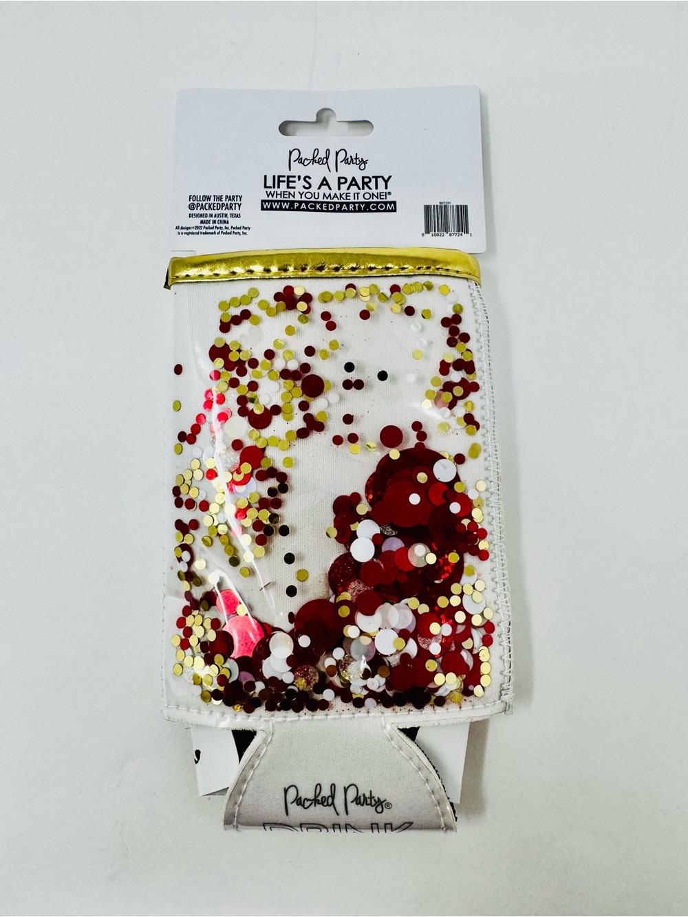 Packed Party Red & Gold Confetti Tall Insulated Drink Sleeve